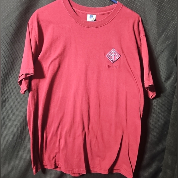 Vintage 90s Six Flags Embroidered T-Shirt Maroon Men's Medium Blue Tag - Picture 1 of 4